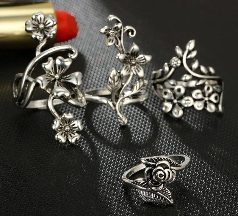 4pc trendy antique flower ring