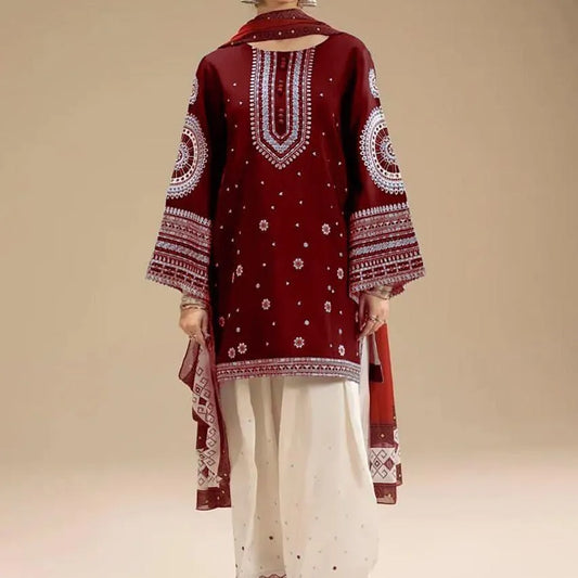 3 Pcs Women's Unstitched Embroidered Suit