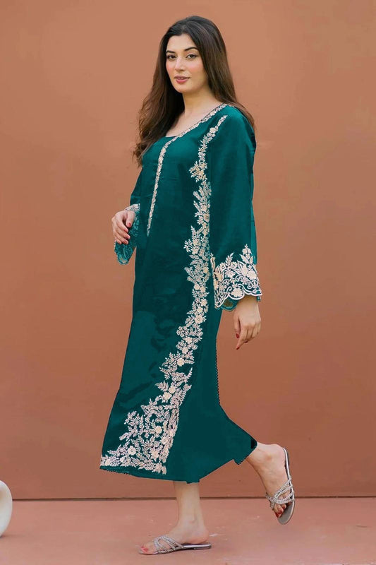 2 Pcs Women's Unstitched Embroidered Suit