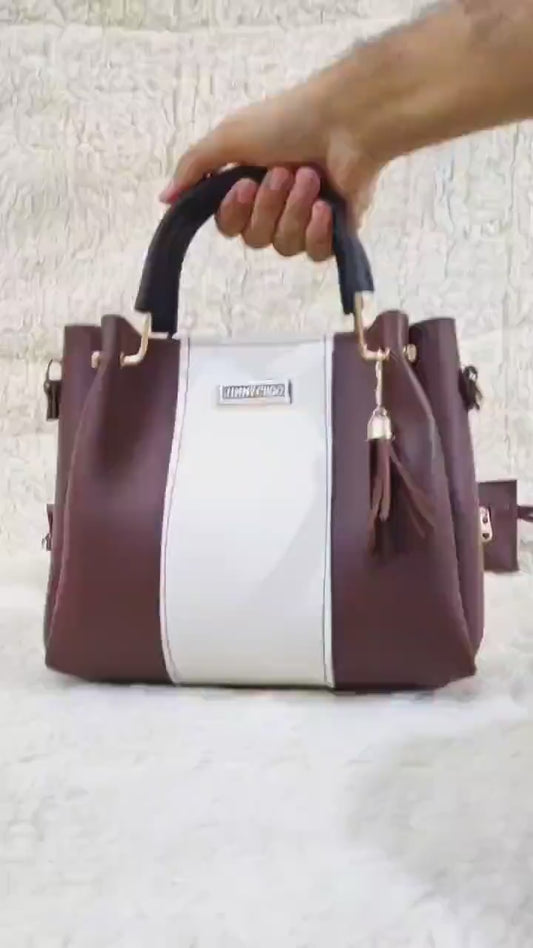 Stylish women's leather handbag se 5pcs in brown