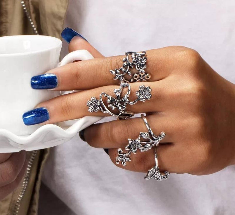 4pc trendy antique flower ring