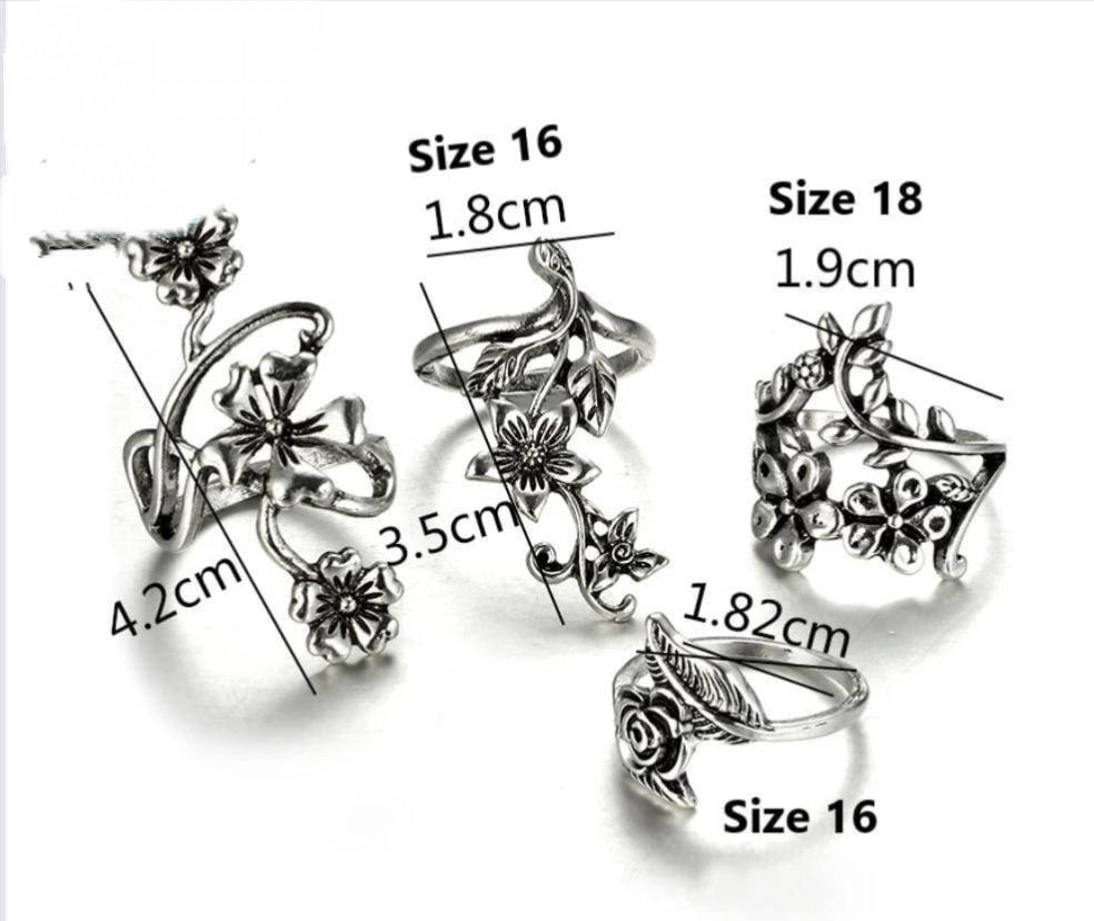 4pc trendy antique flower ring