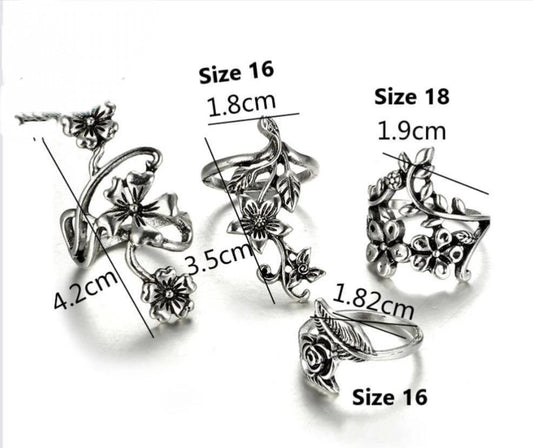 4pc trendy antique flower ring