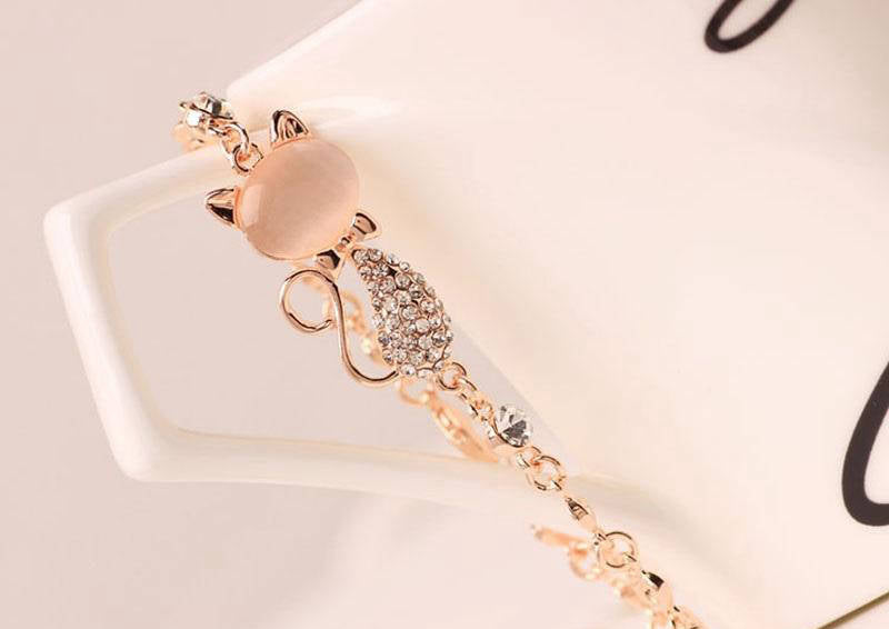 1pc Alloy Rose Gold plated opal cat Bracelet