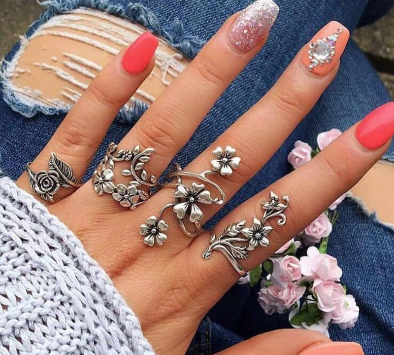 4pc trendy antique flower ring