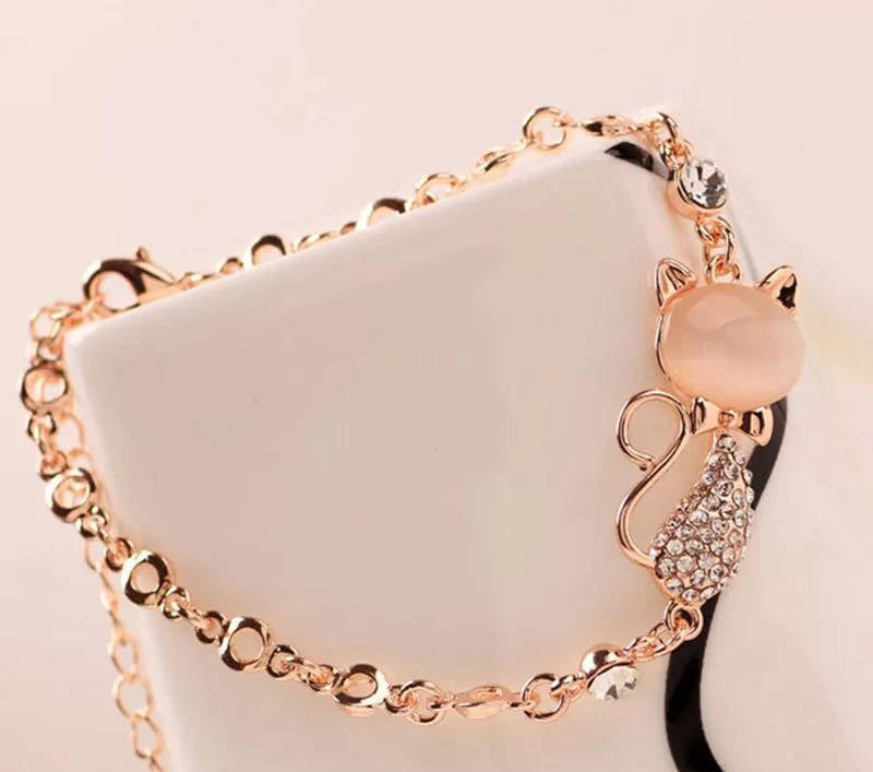 1pc Alloy Rose Gold plated opal cat Bracelet