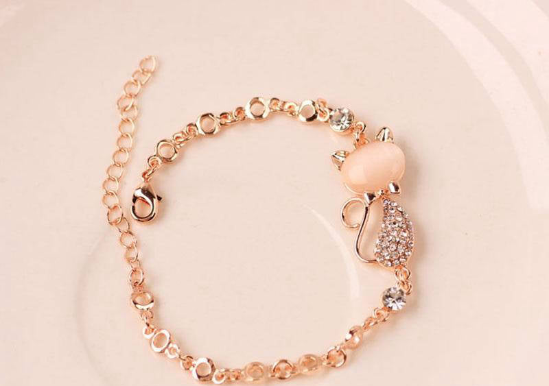 1pc Alloy Rose Gold plated opal cat Bracelet