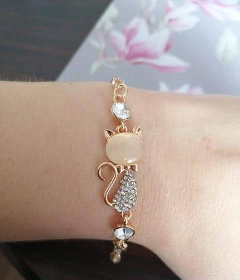1pc Alloy Rose Gold plated opal cat Bracelet